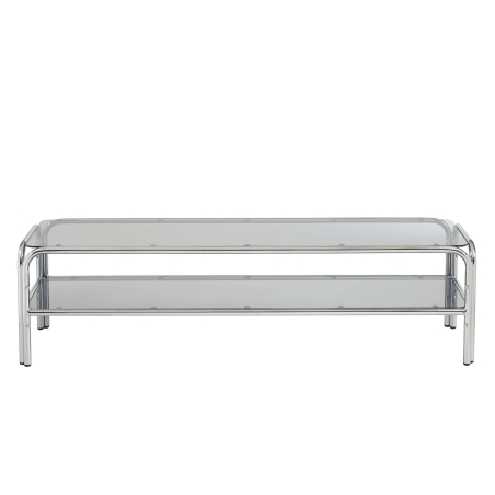 Meuble TV MAGGY verre trempé noir et structure en chrome 160cm