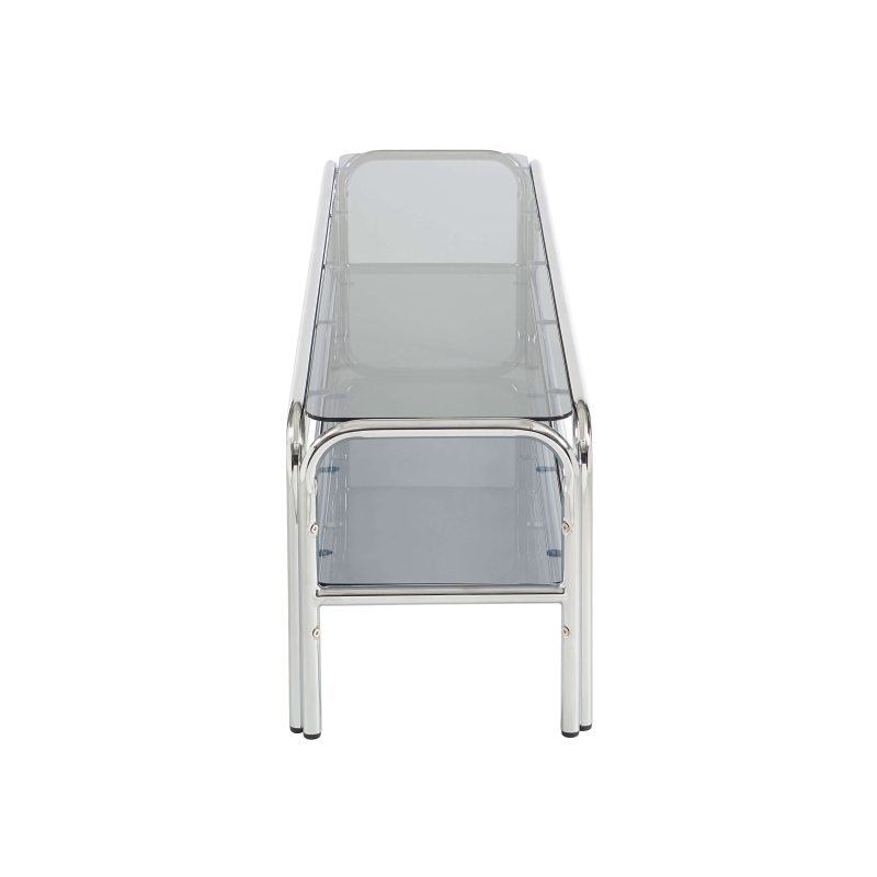 Meuble TV MAGGY verre trempé noir et structure en chrome 160cm