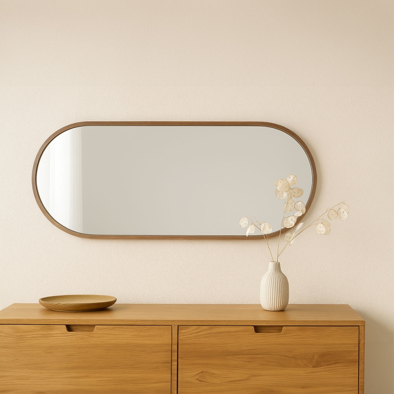 Miroir murale ADI ovale 30x60cm avec contour bois sombre