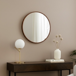 Miroir murale ADI diamètre 50cm avec contour bois sombre