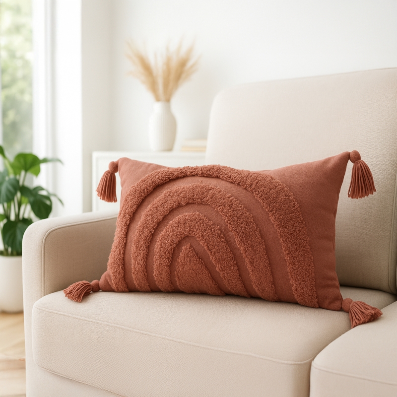 Coussin rectangulaire FYN 50x30cm en coton terracotta