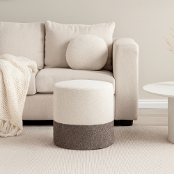 Pouf HAN en tissu boucletteblanc et gris