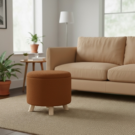 Poufavec rangement OAD en tissu bouclette orange