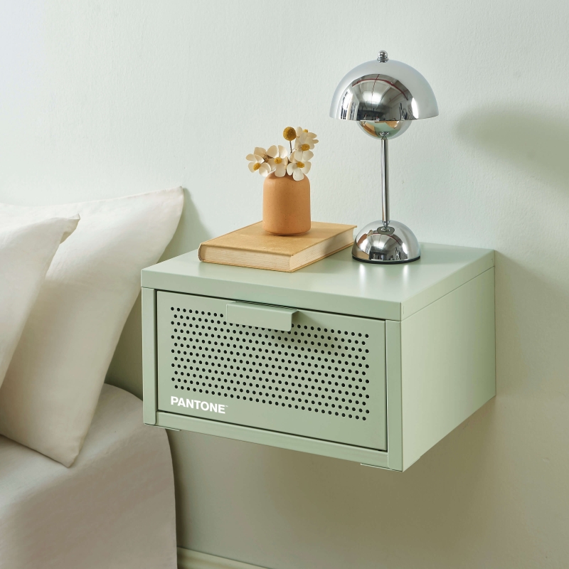 Table de chevet murale PANTONE métal vert amande 40cm