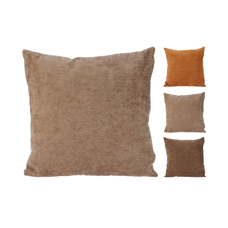 Lot de 3 coussins MOO 45x45cm en tissu chenille marron