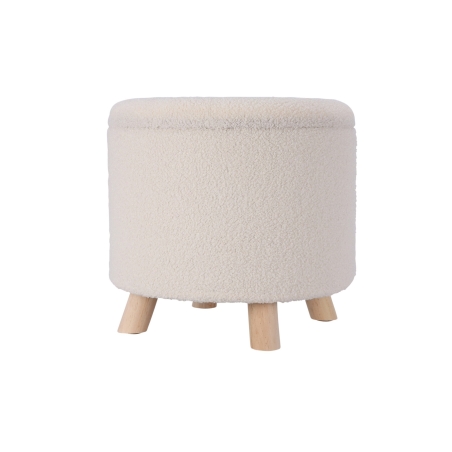 Pouf avec rangement OAD en tissu bouclette blanc et pieds bois
