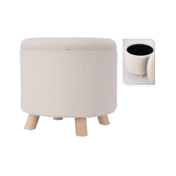 Pouf avec rangement OAD en tissu bouclette blanc et pieds bois