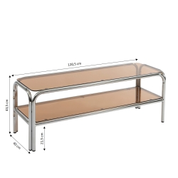 Meuble TV MAGGY verre trempé orange foncé et structure en chrome