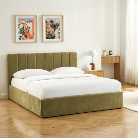 Lit coffre DARIO 160x200 tissu vert sommier inclus