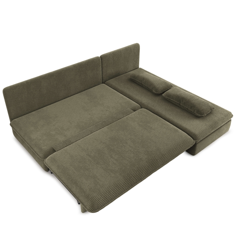 Banquette d'angle convertible NOMA 4 places velours côtelé vert