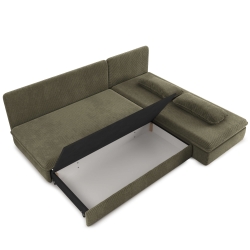 Banquette d'angle convertible NOMA 4 places velours côtelé vert