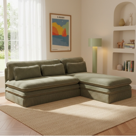 Banquette d'angle convertible NOMA 4 places velours côtelé vert