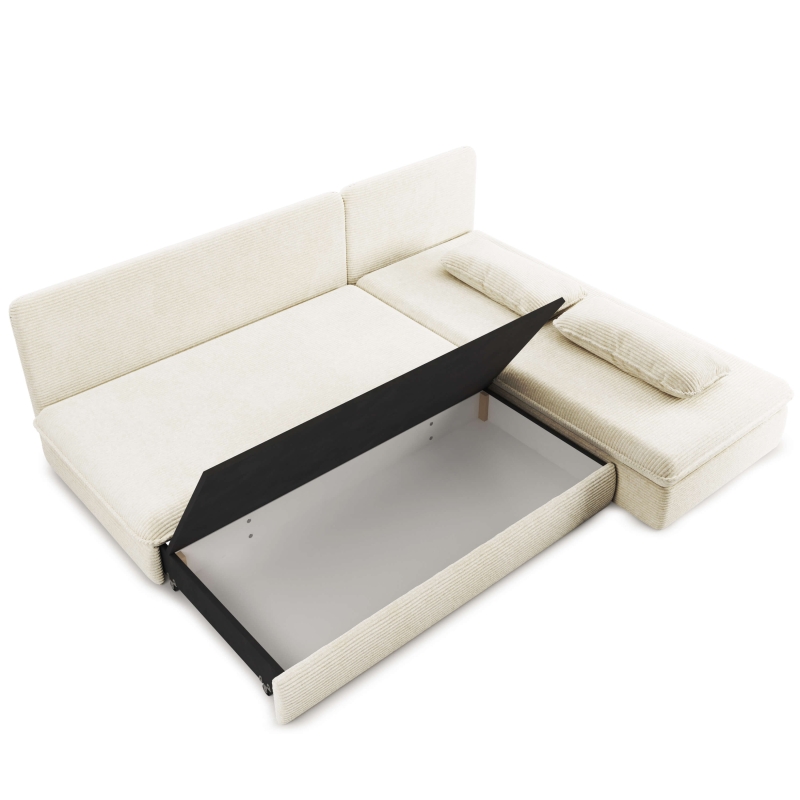 Banquette d'angle convertible NOMA 4 places velours côtelé écru