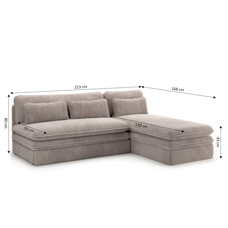 Banquette d'angle convertible NOMA 4 places velours côtelé taupe