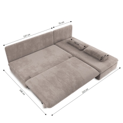 Banquette d'angle convertible NOMA 4 places velours côtelé taupe