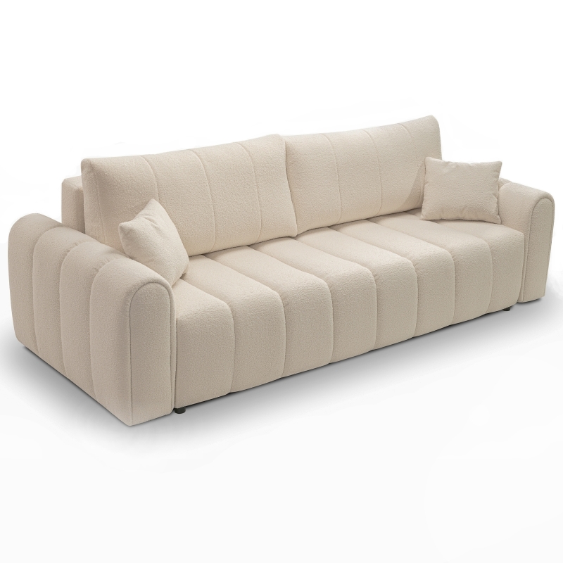 Canapé droit convertible GIORGIO 3 places tissu bouclette taupe