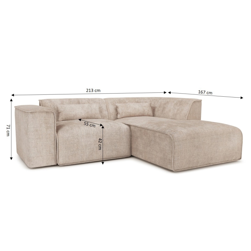 Canapé d'angle droit fixe NUNA 4 places tissu taupe