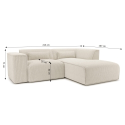 Canapé d'angle droit fixe NUNA 4 places velours côtelé beige