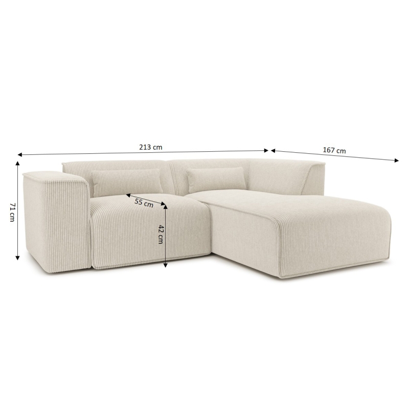 Canapé d'angle droit fixe NUNA 4 places velours côtelé beige