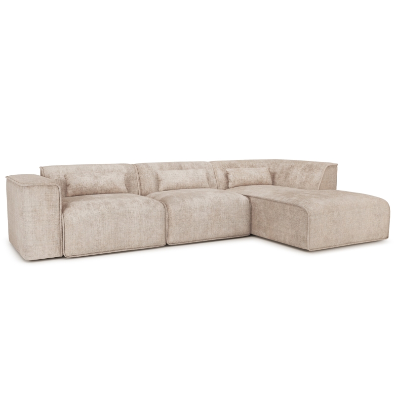 Canapé d'angle droit fixe NUNA 5/6 places tissu taupe