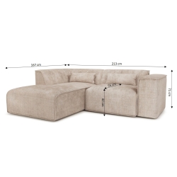 Canapé d'angle gauche fixe NUNA 4 places tissu taupe