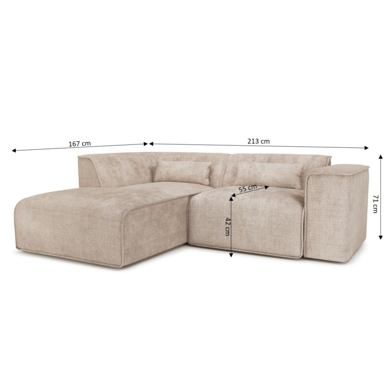 Canapé d'angle gauche fixe NUNA 4 places tissu taupe