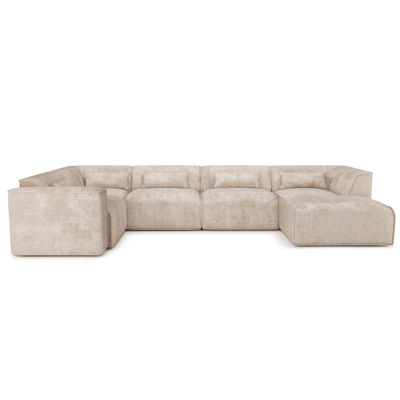 Canapé panoramique fixe NUNA 7 places chaise droite tissu taupe