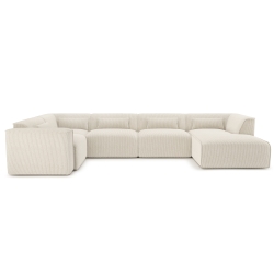 Canapé panoramique fixe NUNA 7 places chaise droite velours côtelé beige