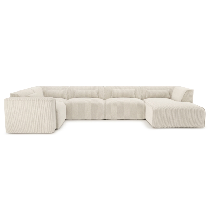 Canapé panoramique fixe NUNA 7 places chaise droite velours côtelé beige