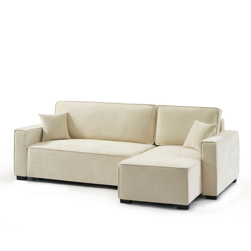 Canapé d'angle convertible et réversible GAVI 4 places tissu beige