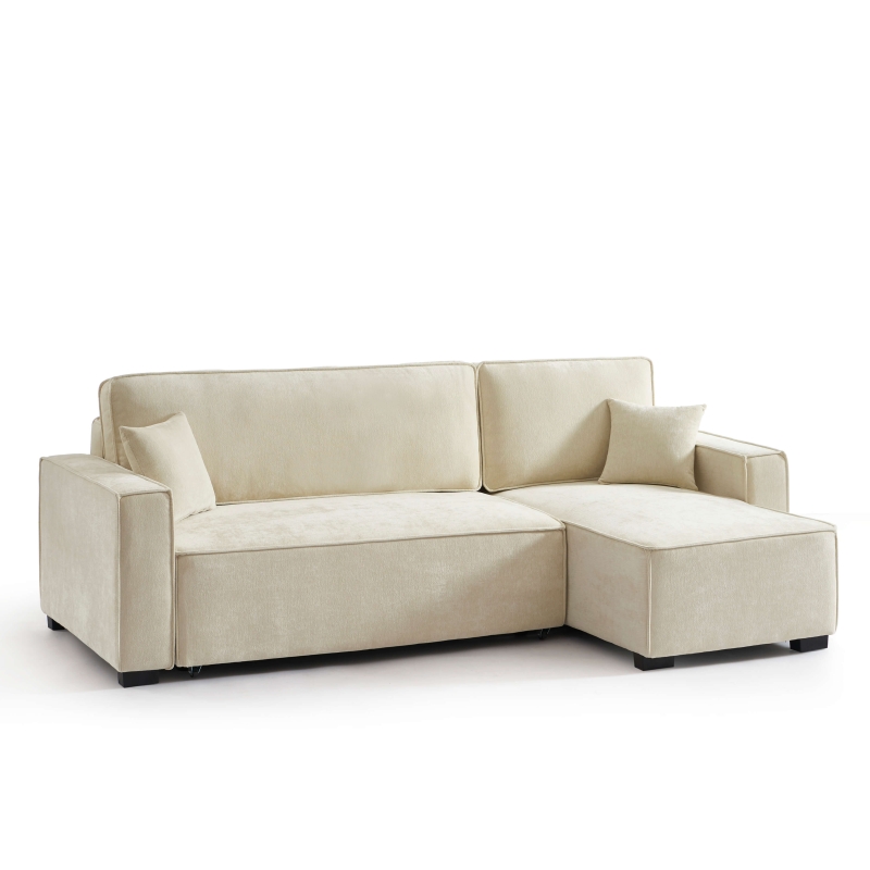 Canapé d'angle convertible et réversible GAVI 4 places tissu beige