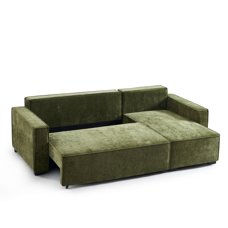 Canapé d'angle convertible et réversible GAVI 4 places tissu vert