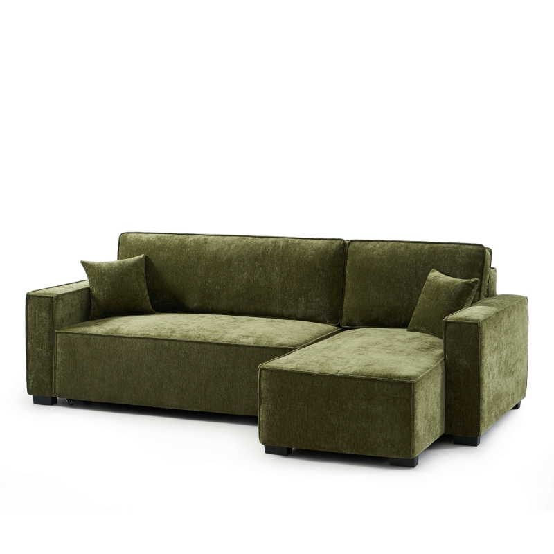 Canapé d'angle convertible et réversible GAVI 4 places tissu vert