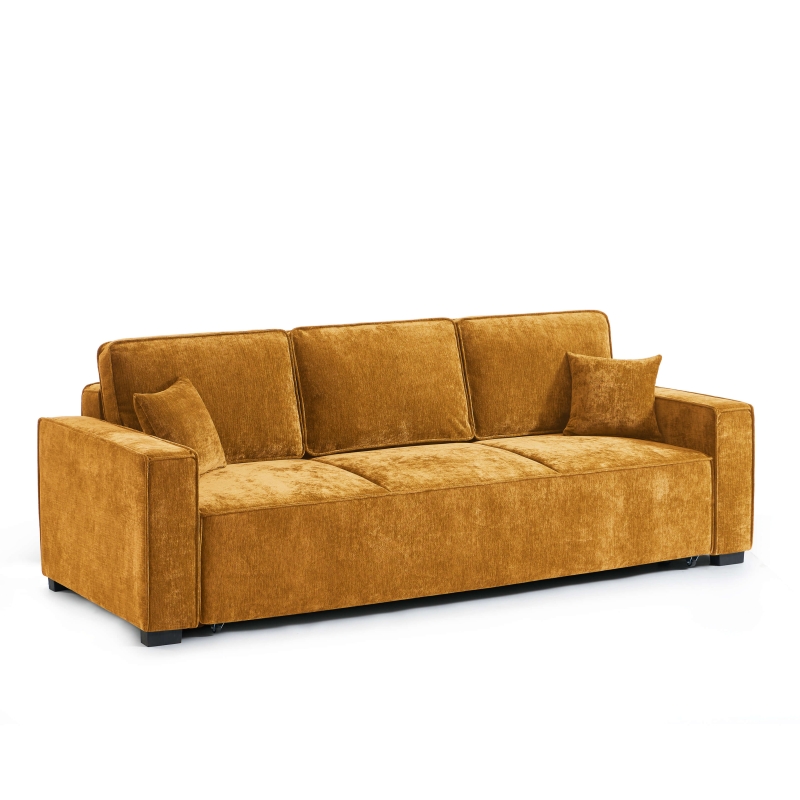 Canapé droit convertible GAVI 3 places tissu jaune