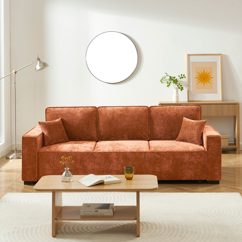 Canapé droit GAVI convertible tissu terracotta 3 places