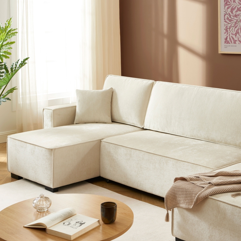 Canapé panoramique convertible GAVI 6 places tissu beige