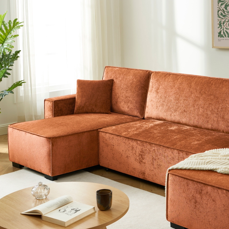 Canapé panoramique convertible GAVI 6 places tissu terracotta