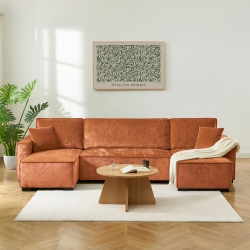 Canapé panoramique convertible GAVI 6 places tissu terracotta