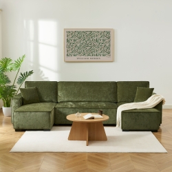 Canapé panoramique convertible GAVI 6 places tissu vert