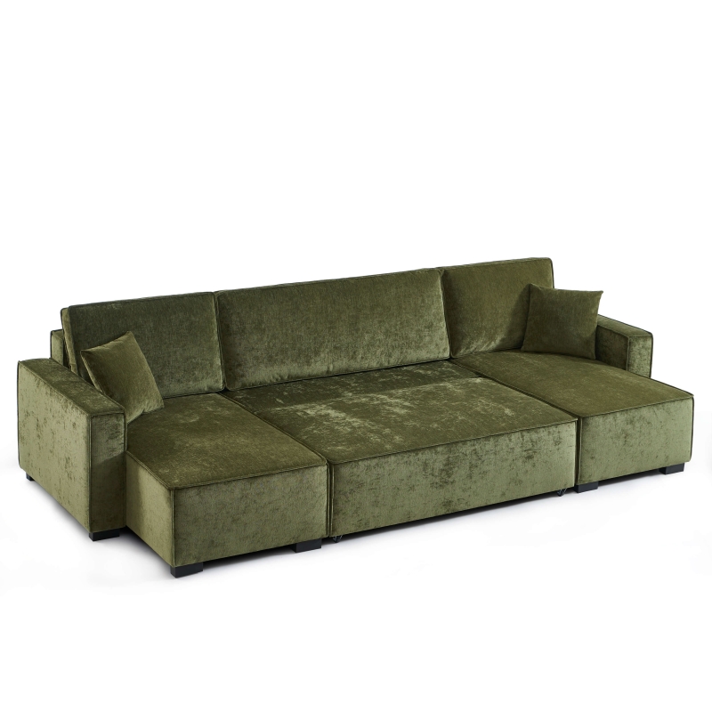 Canapé panoramique convertible GAVI 6 places tissu vert