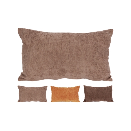 Lot de 3 coussins MOO 50x30cm en tissu chenille marron