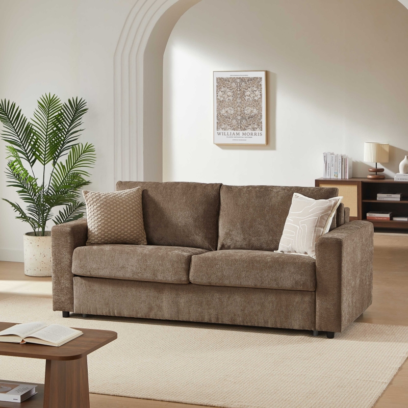 Canapé droit convertible express SOCCA 3 places tissu marron