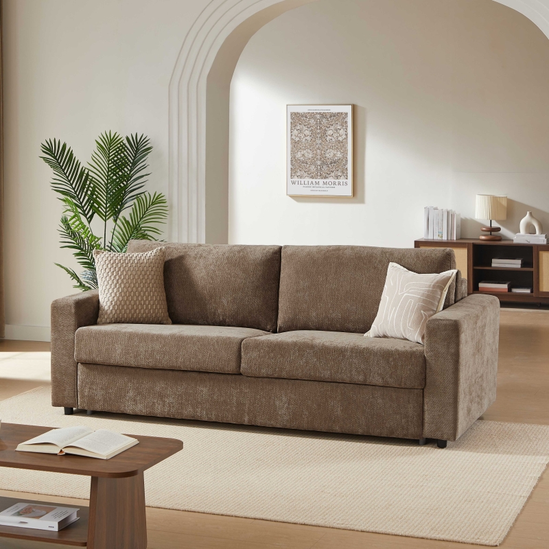 Canapé droit convertible express SOCCA 3-4 places tissu marron