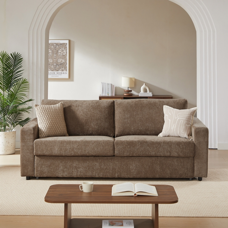 Canapé droit convertible express SOCCA 3-4 places tissu marron