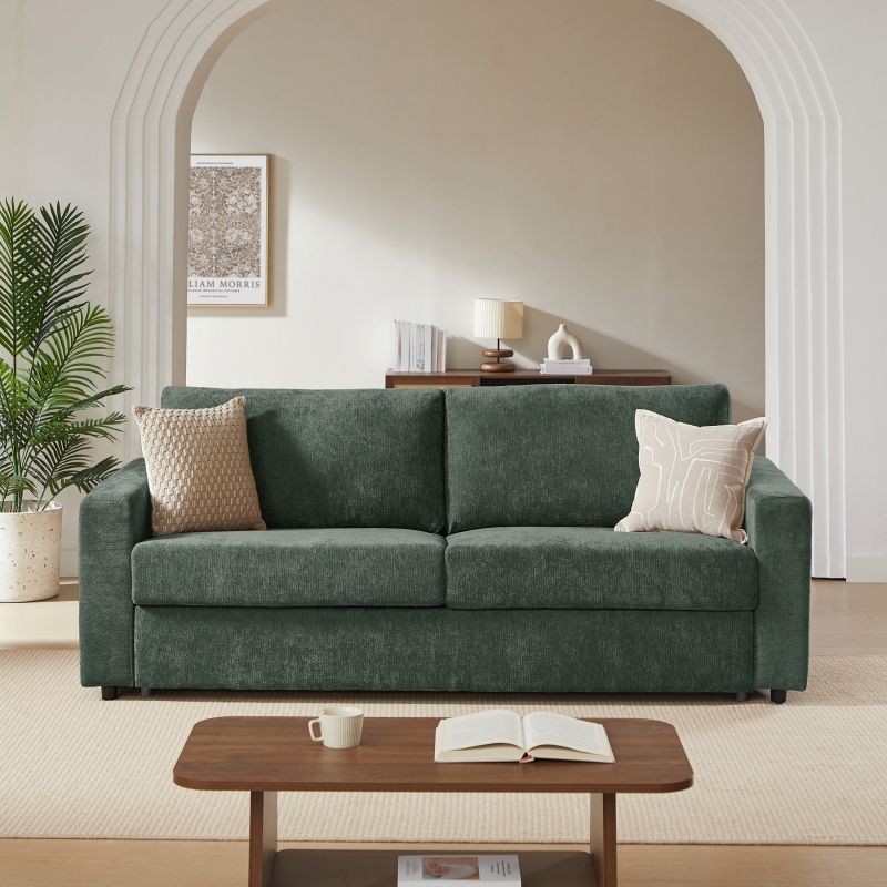 Canapé droit convertible express SOCCA 3-4 places tissu vert