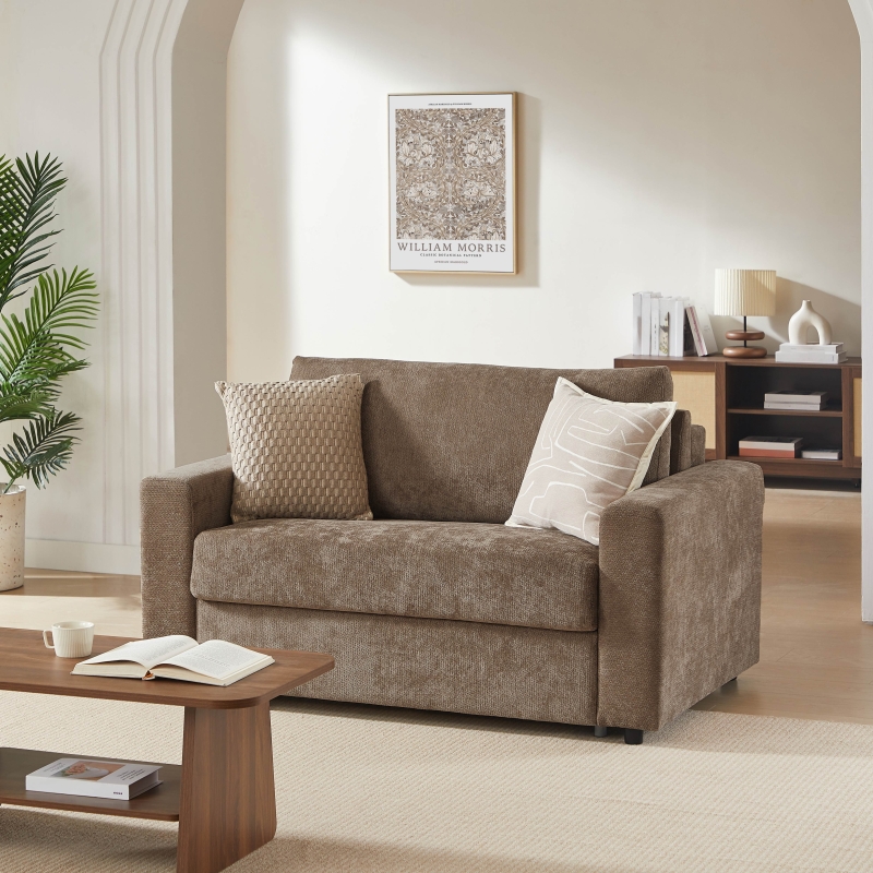 Canapé droit convertible express SOCCA 2 places tissu marron