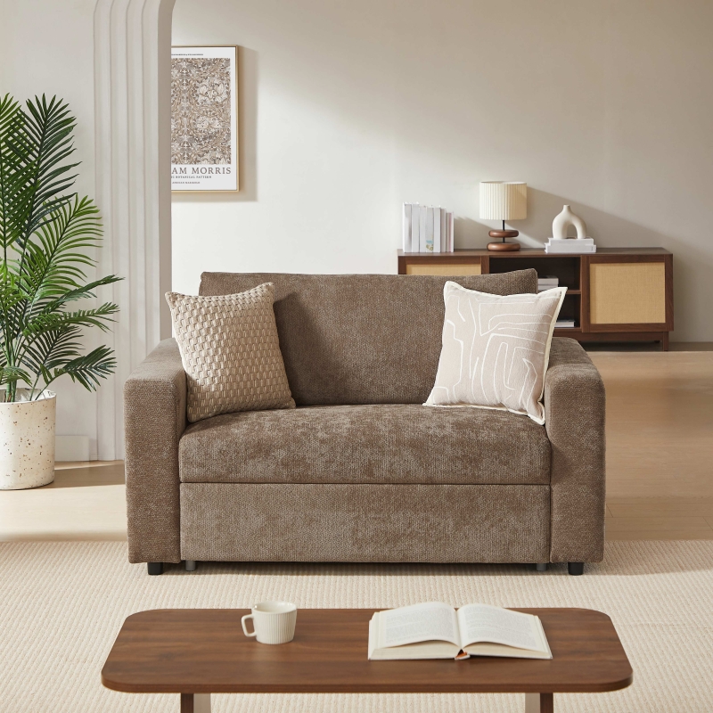 Canapé droit convertible express SOCCA 2 places tissu marron