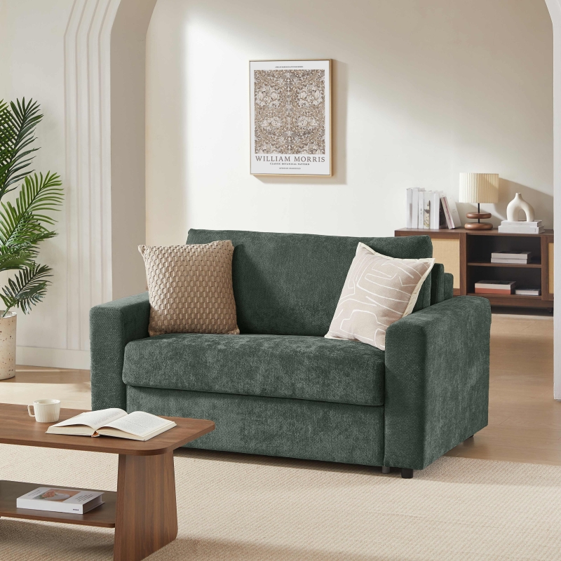 Canapé droit convertible express SOCCA 2 places tissu vert