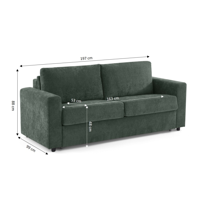 Canapé droit convertible express SOCCA 3 places tissu vert