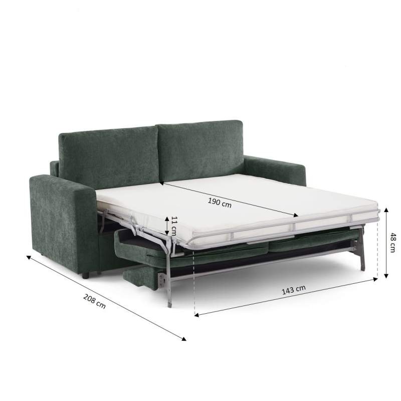 Canapé droit convertible express SOCCA 3 places tissu vert